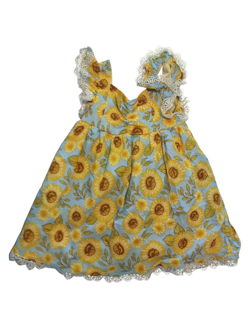 Cynthia Rowley Sunflower Print Dress with Lace Trim Girl's Size 7 (Small)